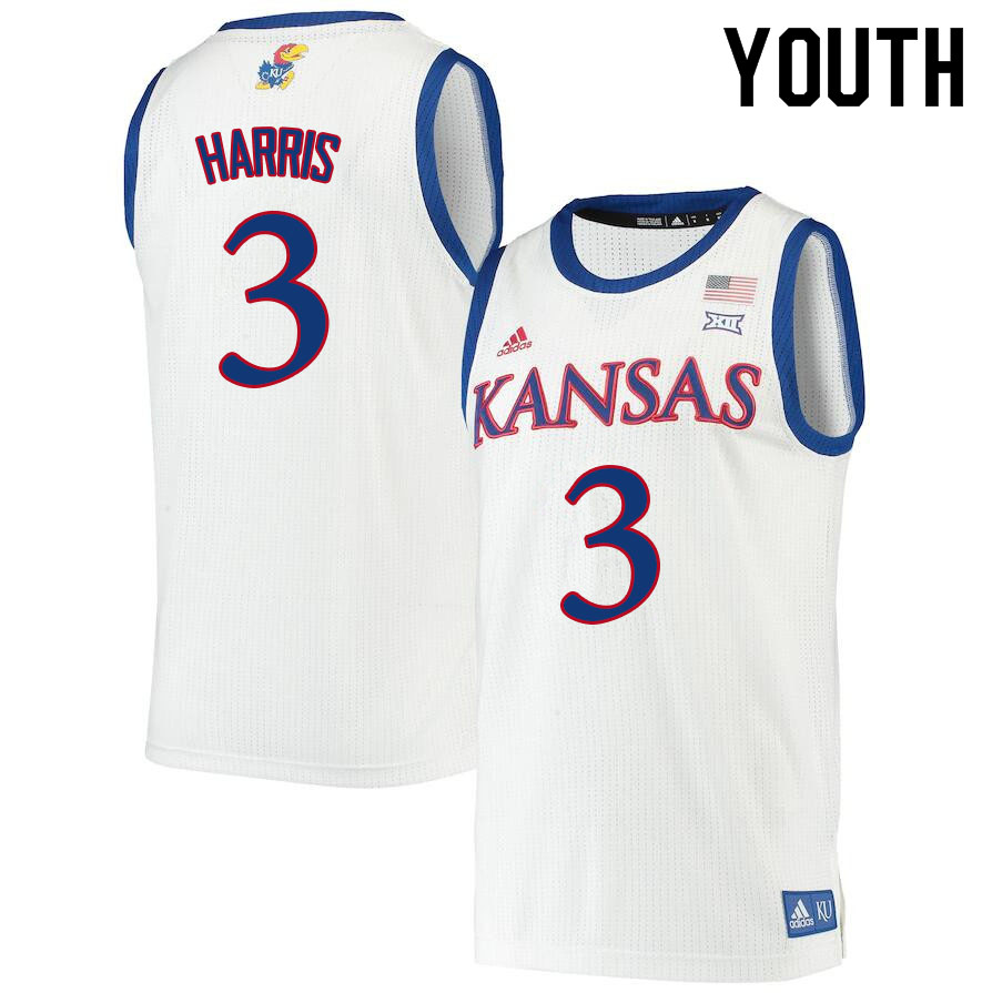 Youth #3 Dajuan Harris Kansas Jayhawks College Basketball Jerseys Sale-White - Click Image to Close